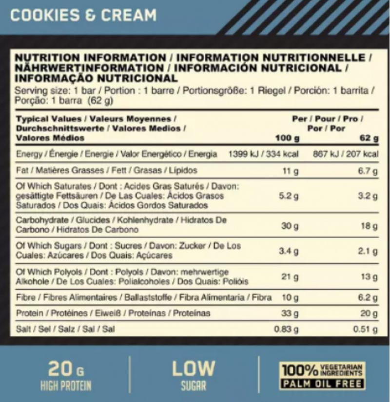 Optimum Nutrition Whipped Protein Bar 62g - Cookie and Cream-1